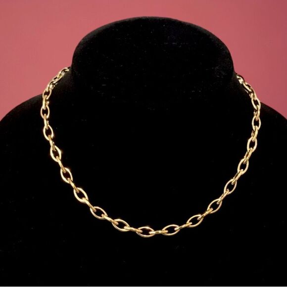 CHUNKY/DANTY 18K GOLD CHAIN POINTER OVAL INTRICATE DESIGN NECKLACE CHOICE COLLAR - Picture 2 of 3